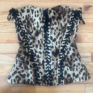 D&G Dolce & Gabba X Skims Silk Lace Up Corset Leopard -  Medium